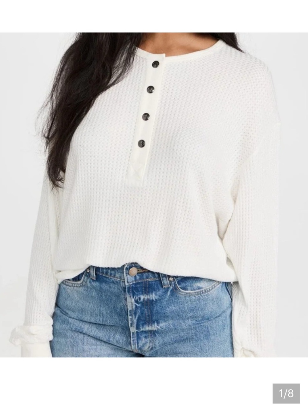 NWOT Anine Bing White Waffle Knit Long Sleeve Henley Top Size XS Flowy Oversized